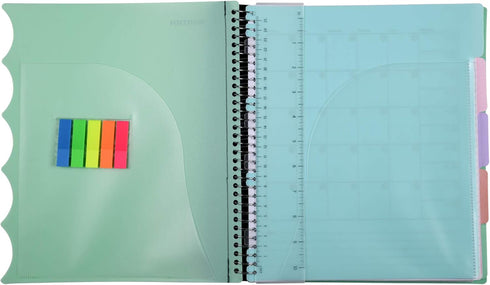Mintra Office Durable PREMIUM Spiral Notebook - Sage Green, 5 Subject (8.5in x 11in), Fabric Covered Coils for School