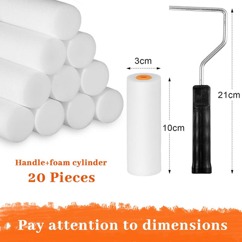 Yeaqee 20 Pcs Paint Roller Set - 4'' Foam Paint Roller with Frame and High Density Cover for Home Painting and DIY
