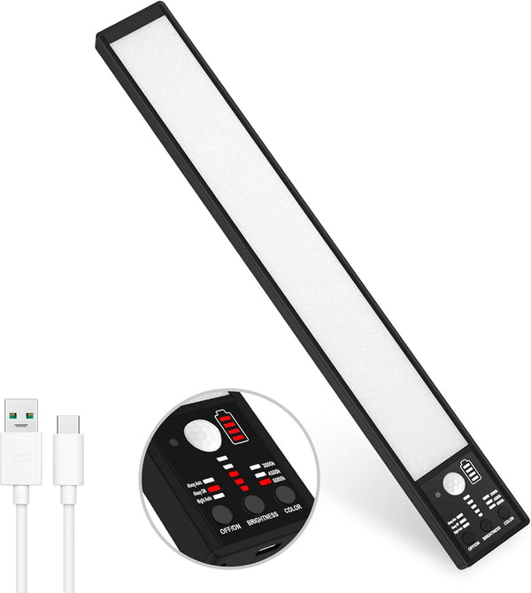 YELKO Under Cabine t Lights,12inch Rechargeable Motion Sensor Closet Light, 3200mAh Battery