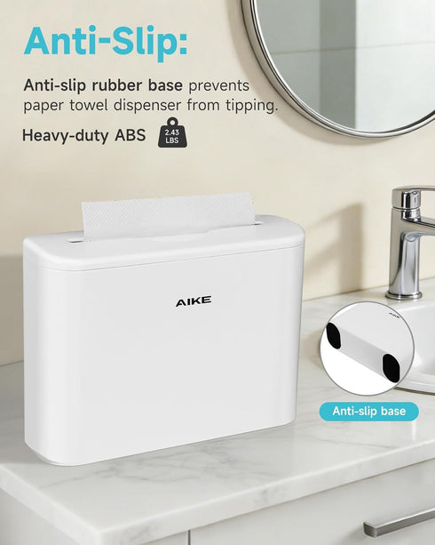 Countertop,200 Commercial,White 9.8" 3.8" AIKE Paper Towel Dispenser Sheets Capacity,Fit Multifold Paper Towel,for Home