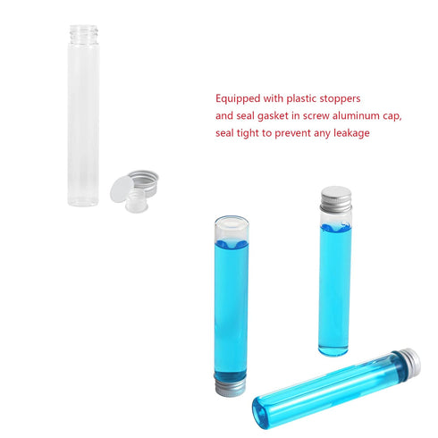 30ml Glass Clear Test Tubes with Screw Caps and Plastic Stoppers, Liquid Sample Vial, Leak-Proof Flat Test Tubes, 6PCS