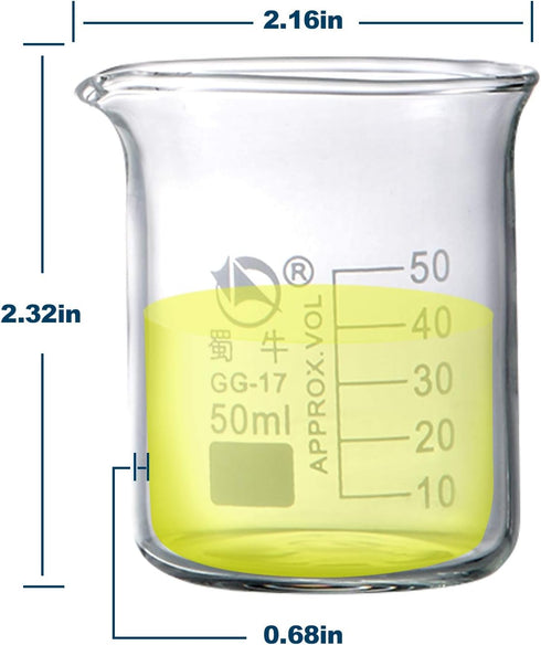 Glass Beakers, Pack of 6, 3 Graduated Griffin Beakers (250ml, 100ml, 50ml), 3 Glass Droppers (3ml per Drop)