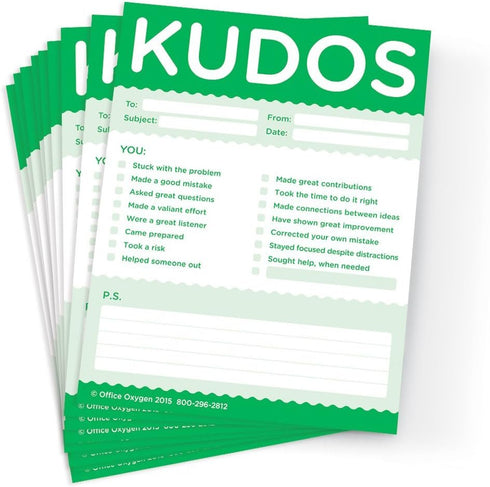 Trainers Warehouse Kudos for Growth & Learning | Note Pad Set of 10 Pads (Green) for Classroom & Office