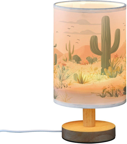 YEGAME Desert Landscape Cacti Bedside Table Lamp for Bedroom Nightstand, Small Eye Care LED Desk Reading Lamp USB Port