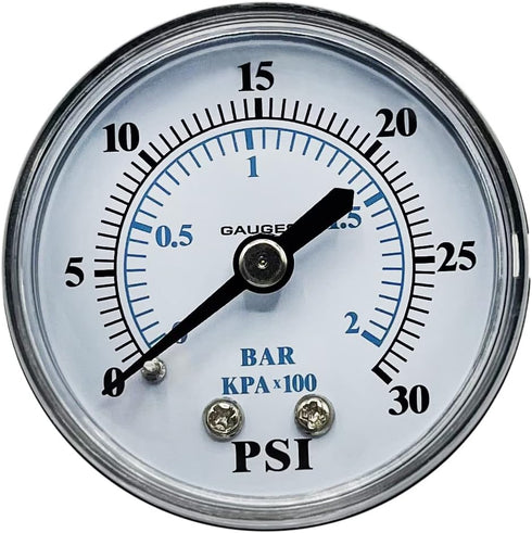 Poolzilla Back Mount Pressure Gauge, ¼” NPT Thread, Measures 0-30PSI/0-200 KBA