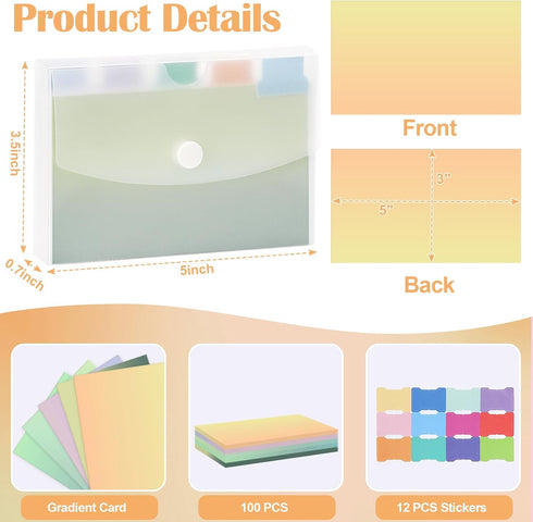 SKLENICE 100pcs 3x5 inch Gradient Blank Index Cards with Sticker Labels in Clear Plastic Index Card Holder