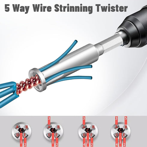 4 Pcs Wire Twister Tool for Drill, Wire Nut Twister and Stripper Tool Connector Driver with 1/4" Chuck
