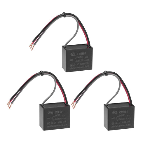 uxcell CBB61 Ceiling Fan Capacitor, 1.5/2.5uF 350V AC, 3 Wires, for Electric Fan Pump Motor Generator, 3Pcs