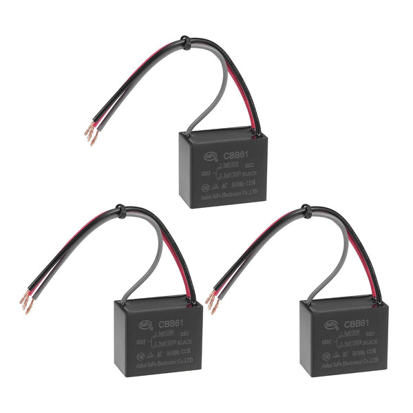 uxcell CBB61 Ceiling Fan Capacitor, 1.5/2.5uF 350V AC, 3 Wires, for Electric Fan Pump Motor Generator, 3Pcs