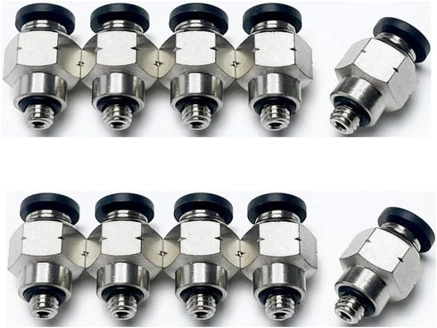 Pneumatic PC1/8-U10 Male Straight Air Hose Connectors, 1/8" Tube OD x 10-32 Inch UNF Thread (Pack of 10)