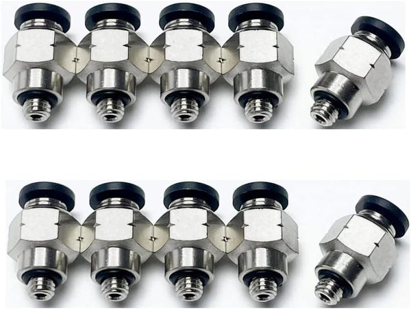 Pneumatic PC1/8-U10 Male Straight Air Hose Connectors, 1/8" Tube OD x 10-32 Inch UNF Thread (Pack of 10)