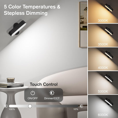 5 Hensam Wireless Battery Operated Wall Sconce for Bedroom, LED Rechargeable Wall Light for Paintings, Colors Stick on