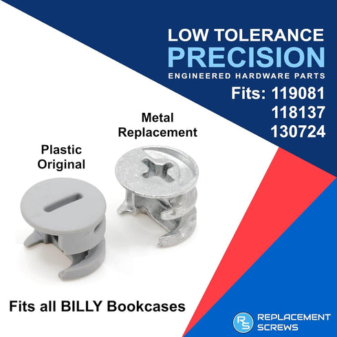 ReplacementScrews 119081 (Pack 16) Cam Lock Fasteners Compatible with IKEA Part (Billy Bookshelf) - Made of Metal