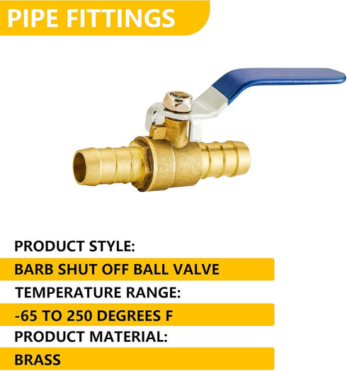 Metalwork Forged Brass Full Port Shut Off PEX Ball Valve, 5/8" Barb x 5/8" Barb, 90 Degree, 2 Pcs