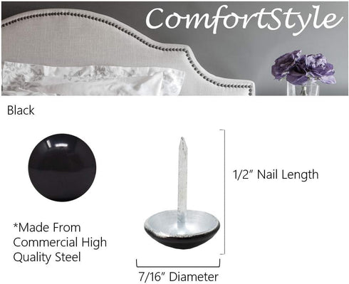 Premium Upholstery Tacks, Decorative Trim for Furniture, 7/16-inch Diameter (100, Black)