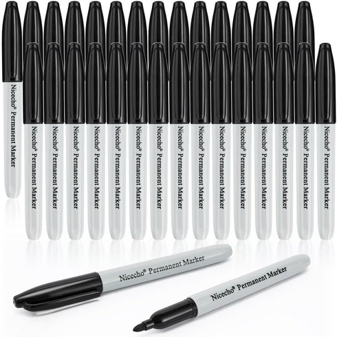 Nicecho Permanent Markers, Black Permanent Marker Pens, 30 Count Fine Point Basic Marker