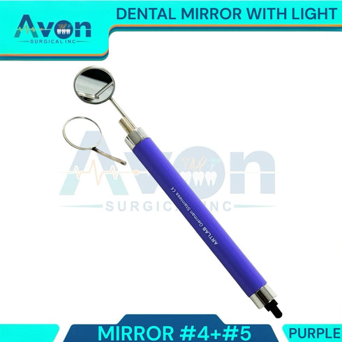 Avon Surgical #4 #5 Dental Mouth Mirror Handle with LED Illumination & Mirror Head + - Anti-Fog, Teeth Inspection