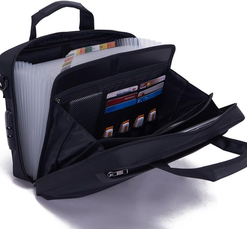 BARDOLPH Portable Nylon File Folder, 11.6in x 8.2in, Black, Lightweight, Large Capacity, 3-Digit Combination Lock