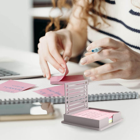 Sticky Note Holder with Stencil, Dispenser Compatible with Post-It Note, Organizer for 3x3 Self-Sticky Note Pads