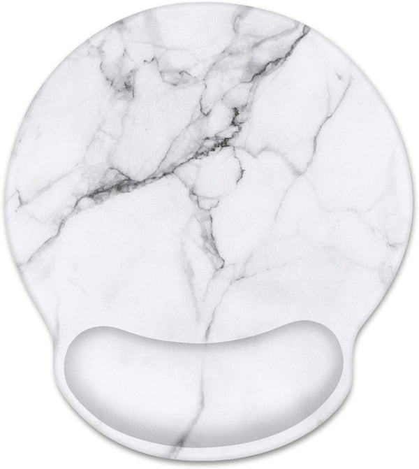 WAVEYU Ergonomic Mouse Pad with Wrist Support, Decorative Non-Slip Rubber Base Mouse Mat for Women, White Marble for