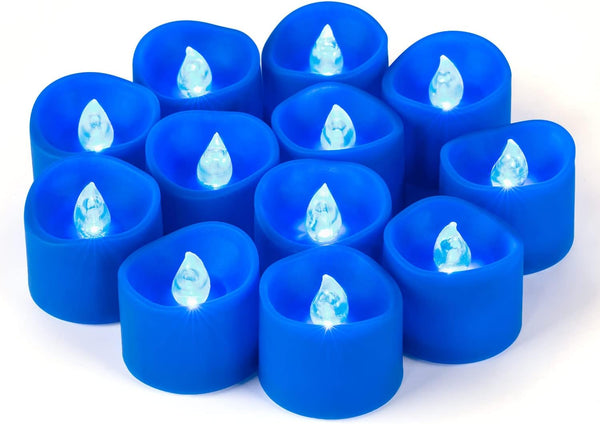 12 Pack Blue Tea Light Candles, Battery Operated Flameless Flickering Votive Tealights for Halloween Wedding Decor