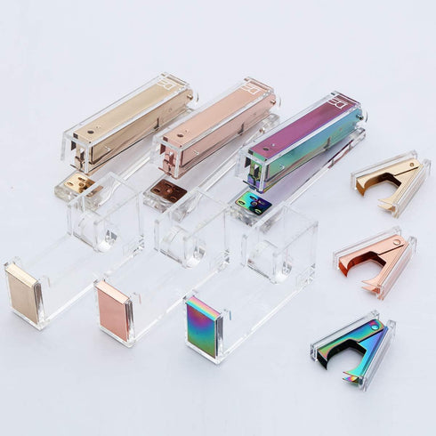 Clear Gold Toned Acrylic Stapler by DS DRAYMOND STORY, Fits Standard Staples (24/6 or 26/6)