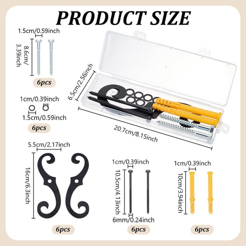 6 Set 16 5.5cm/6.3 2.2inch FREEBLOSS S Style Shutter Dogs Hardware Decorative Shutter Dog Holders Clips Black Exterior
