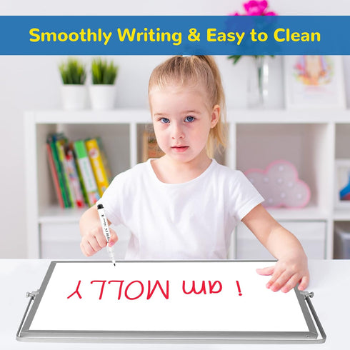 Large Magnetic Desktop Whiteboard, 16inX12in with Stand, 10 Markers, 4 Magnets, Portable Double-Sided Easel