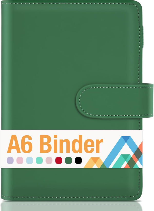 Sooez A6 PU Leather Notebook Binder - 6 Ring Planner Organizer with Magnetic Buckle Closure (7.48"x5.2")
