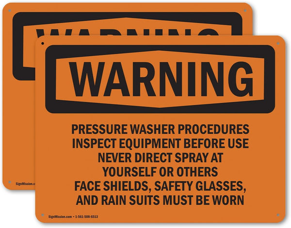 (2 Pack) OSHA Warning Sign for Pressure Washer Procedures, 18 Inch X 12 Inch Indoor/Outdoor