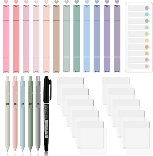 Jutom 29 Pcs Book Annotation Kit, Aesthetic Highlighters, Gel Pens, Sticky Notes, and Markers for Office School