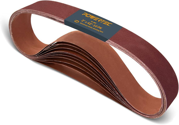 POWERTEC 424208A 10PK Sanding Belts, 80 Grit Aluminum Oxide for Belt Sander, Woodworking, Metal Polishing