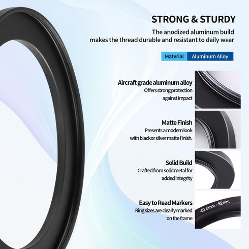 40.5-52mm 40.5mm 52mm 40.5mm 52mm 40.5-52mm Step-Up Ring Adapter, to Step Up Filter Ring for Lens Mount for DSLR Lenses