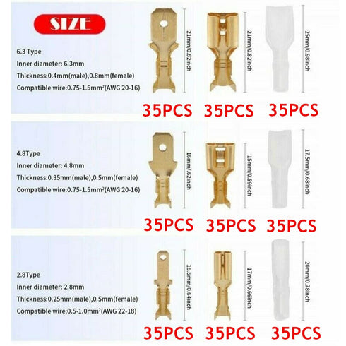 315PCS 2.8/4.8/6.3mm Quick Splice Male and Female Wire Spade Connector Crimp Terminal Block Assortment Kit with Insulating Sleeve for Electrical Wiring Car Audio Speaker