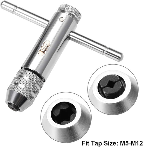 uxcell Adjustable Ratchet Tap Wrench T-Handle, for Metric M5-M12 Thread Taps, 111mm Body