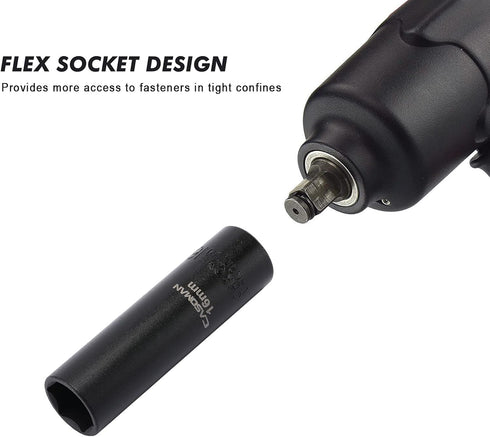 11 1/2-Inch Set, 6-Point, 10mm 24mm CASOMAN Pieces Drive Deep Impact Socket Metric