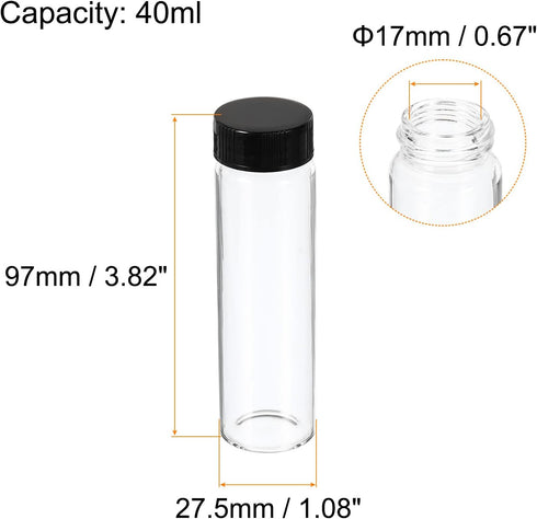 PATIKIL 12 Pack 40mL Round Glass Reagent Media Bottle with Plastic Screw Cap for Lab, Clear