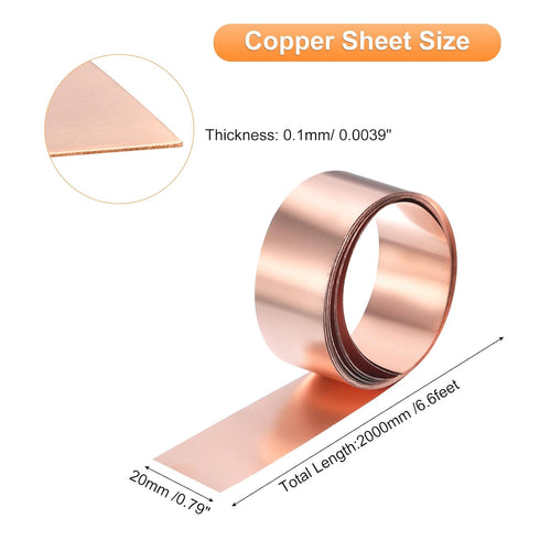 uxcell Copper Sheet Roll 2000mm x 20mm x 0.1mm, 99.9% Pure Copper Strip Copper Flashing Metal Foil Plate for Electricity DIY Projects (Multiple Sizes)