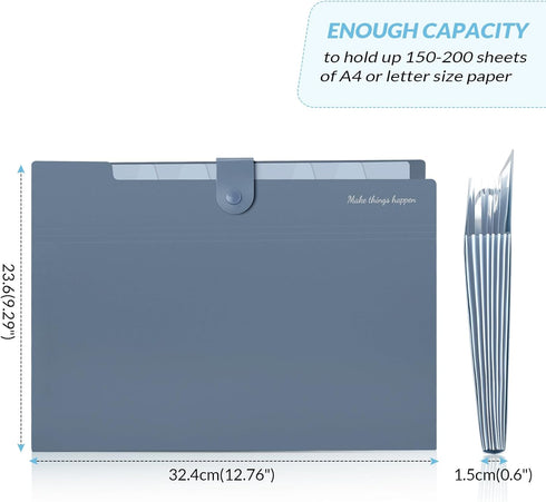 SKYDUE Expanding File Organizer, 8 Pockets, Accordion File Folders with Labels, Portable Document Organizer, Blue