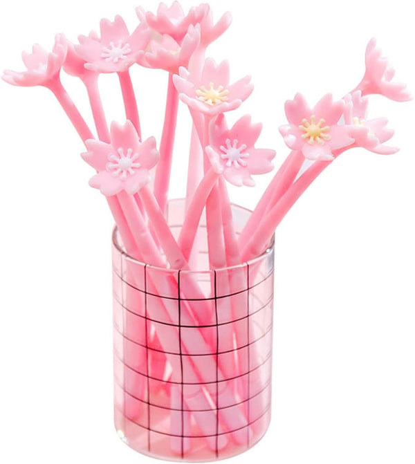 YYaaloa 12pcs Cute Pink Flower Gel Ink Pens, 0.5 mm Black Ink Fun Kawaii Bulk for Kids Office School Supplies