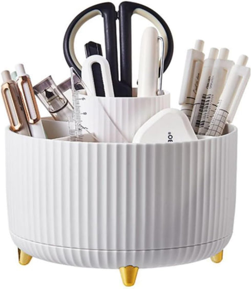 Desk Pencil Pen Holder, 5 Slots, 360° Degree Rotating Organizer, Desktop Storage for Office School Home