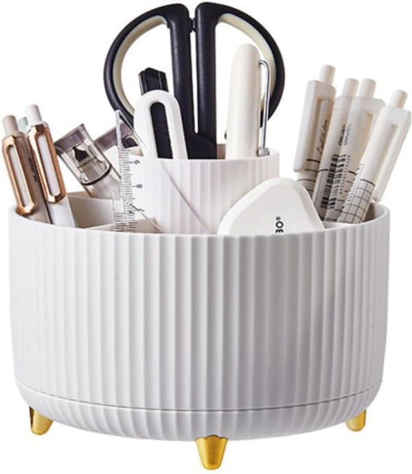 Desk Pencil Pen Holder, 5 Slots, 360° Degree Rotating Organizer, Desktop Storage for Office School Home
