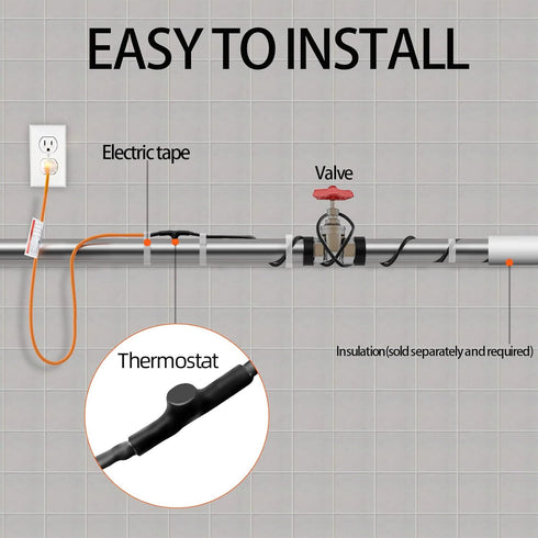 Intelligent Pipe Heat Cable, 9Ft, 120V, Self-Regulating Heating Cable for Metal and Plastic Home Pipes, Energy-Saving