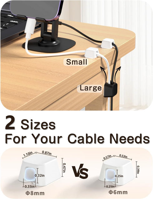 Viaky 8 Pack Magnetic Cable Clips, Large Size Under Desk Cable Management, Workspace Charger Organizer,Cord Holder