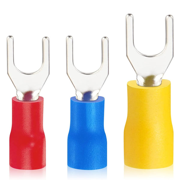 300 Pcs Fork Spade U-Type Wire Connectors, Insulated Fork Terminals 22-16/16-14/12-10 AWG Electrical Crimp Terminal,