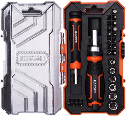 Edward Tools 31 Piece Ratchet Screwdriver Set - Pro Easy Ratchet with Magnetic Bit Tips, Ergo Handle, Organizing Case