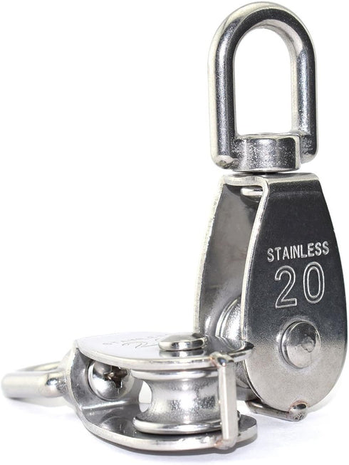 2PCS Lifting Single Pulley - Stainless Steel Heavy Duty Swivel Rope Pulley Block M20