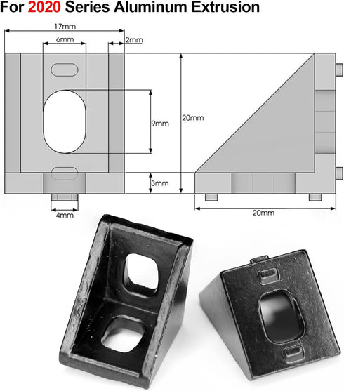 20Sets Black 2020 Series Aluminum Extrusion Profile Connector Set,20Pcs Corner Brackets,with 40Pcs T-Nuts and M5×8 Hex Screw Bolt for 6mm 20S T Slot Aluminum Profile Accessories