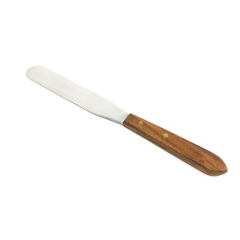 Lab Spatula, Wood-Handled, 8" Stainless Blade with Brass Rivets