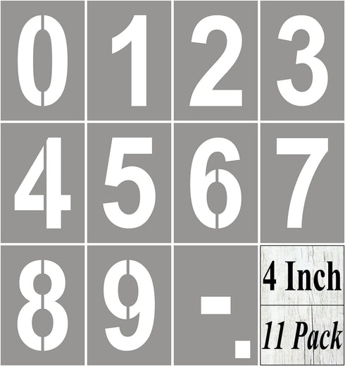 4 Inch Large Number Stencils for Painting, 11 Pack Templates for Curb Address, Cakes, Cookies, Crafts, Reusable Stencils